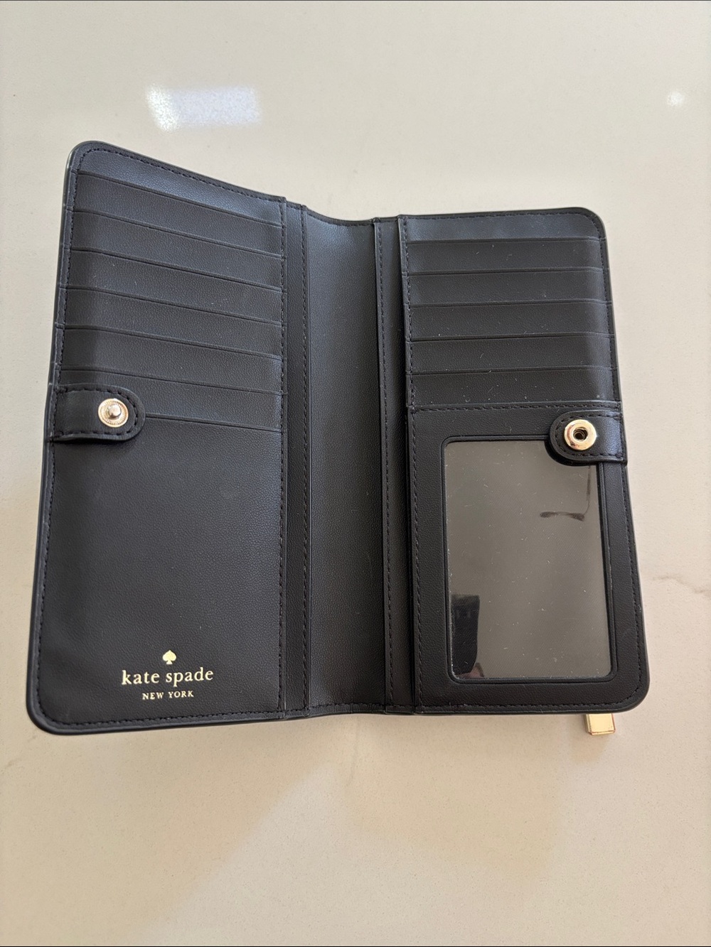kate spade Black Pebbled Leather Zip Wallet with Logo - Picture 2 of 5